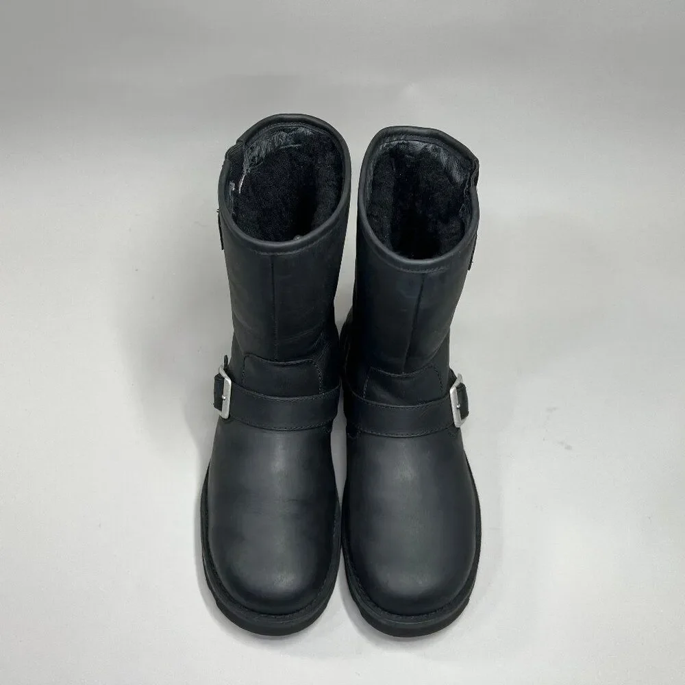 UGG Gallatin Boots Mens Size 8 Black Leather Buckle Motorcycle Moto Biker Winter